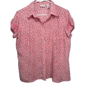 Covington‎ Women's Button Down Blouse Medium Pink Floral Short Sleeve Top